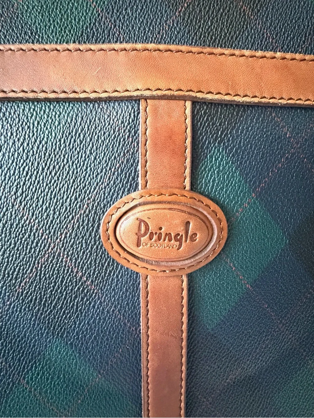 Pringle of Scotland VTG leather & coated canvas laptop bag, zip, brass, GUC